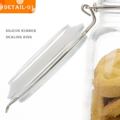 50oz Square Glass Food Storage Jars with Airtight Clamp Lids, 3 Pack Large Kitchen Canisters for Flour, Cereal, Coffee, Pasta and Canning, Mason Jar (Clear 50oz Square - 3 sets) - color: Clear 50oz Square - 3 sets