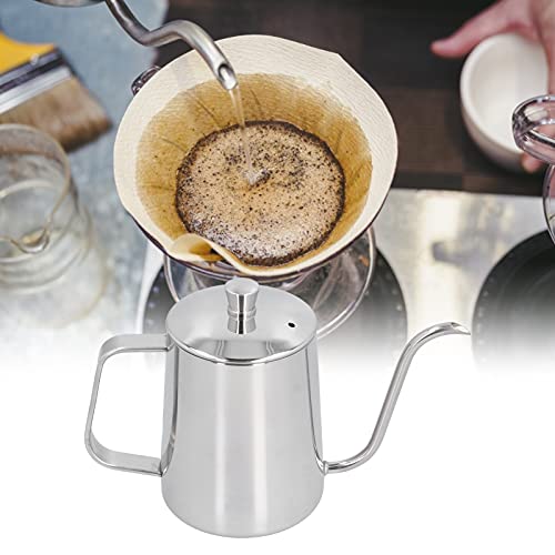 304 Stainless Steel Coffee Kettle, 600ml Gooseneck Pour Over Coffee Pot with Ergonomic Handle and Thermometer Hole, for Home Kitchen Brewing
