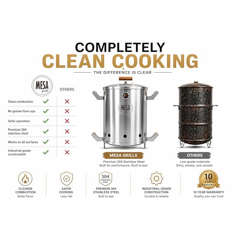 Colombian Barrel Smoker - Charcoal Grill, 100% Stainless Steel, Low-Smoke, Even Heat Distribution | Outdoor BBQ for Families