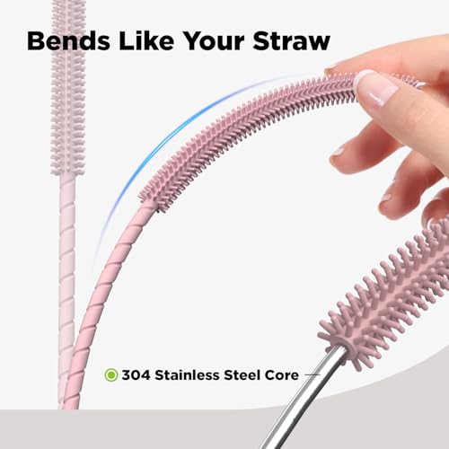 Silicone Straw Cleaner Brush, 2 Pcs Reusable Cleaning Brushes for Straws, 6mm&9mm, Pink - color: Pink