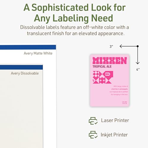 Avery Dissolvable Rectangle Labels, Sure Feed Technology, 4" x 3", Matte White, Print-to-The-Edge, Laser/Inkjet Printable, 100 Labels Total - style: 100 labels