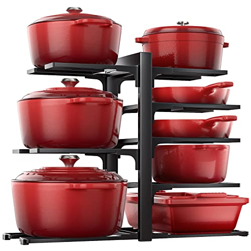 ORDORA Pots and Pans Organizer Rack for Cabinet, 15.83" Height 8-Tier Heavy Duty 120LBS Pot Pan Organizer under Cabinet Adjustable for Dutch Oven, Cast-iron Pan, Heavy Skillets Griddles, Shallow Pot - style: M-15.83"H-HeavyDuty