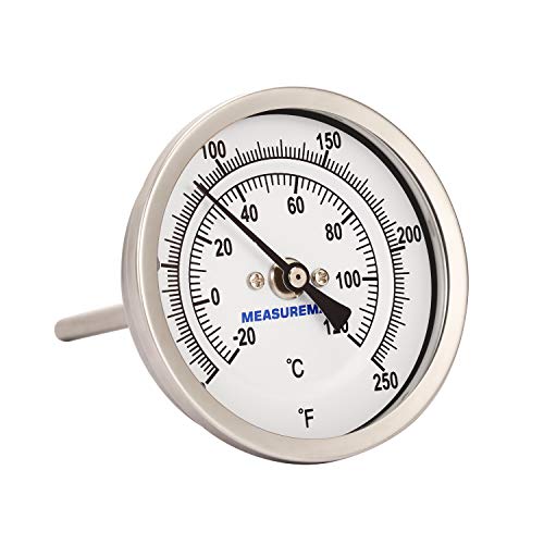 MEASUREMAN Fully Stainless Steel Pot, Kettle, Brewing Bimetal Thermometer, 3" Dial, 4" Stem, 0-250 deg F/-20-120 deg C, -1% Accuracy, Adjustable, 1/2" NPT Back Mount - size: 3" Dial, 4" Stem, style: 4" Stem