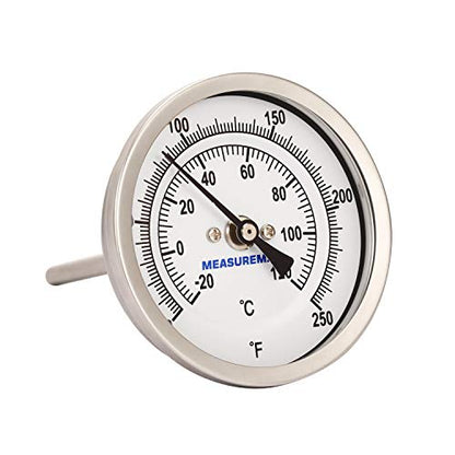 MEASUREMAN Fully Stainless Steel Pot, Kettle, Brewing Bimetal Thermometer, 3" Dial, 4" Stem, 0-250 deg F/-20-120 deg C, -1% Accuracy, Adjustable, 1/2" NPT Back Mount - size: 3" Dial, 4" Stem, style: 4" Stem