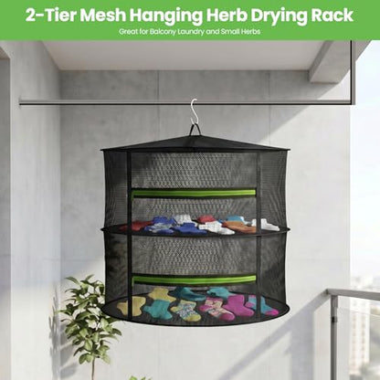 MEKOLIFE Herb Drying Rack, 2-Tier Collapsible Mesh Zip & Hooks (11.81") | Indoor & Outdoor Versatile Use, Ideal For Herbs, Socks, Underwear, Seafood, Camping Food & Dehydrated Snacks - size: 2 Layers