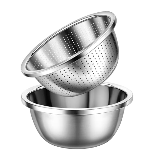 Gulex Colander Stainless Steel 4-quart with Bowls,Strainer for Kitchen(2PC) - color: Black, size: 4QT