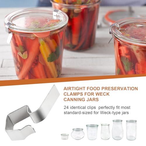 24 Pcs Stainless Steel Jar Clips/Clamps for Weck Jars, Airtight Food Preservation Clamps for Mason/Weck Canning Jars with Glass Lids, Rust-Proof & Reusable Kitchen Canning Supplies