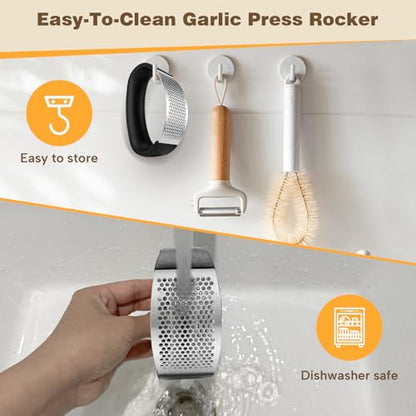 Cook Guy 304 Stainless Steel Garlic Press Rocker - Premium Stainless Steel Garlic Press Rocker –Garlic Mincer with a Comfortable Grip Garlic Grinder - color: Black