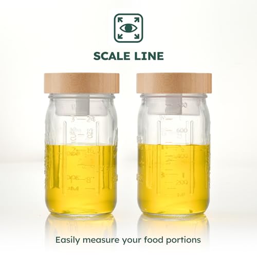 32 oz Glass Jars, Wide Mouth Mason Jars with Bamboo Airtight Lids for Food Storage, Snacks, Meal Prep & Lunch Leakproof (6 Pack - Bamboo) - color: 6 Pack - Wood