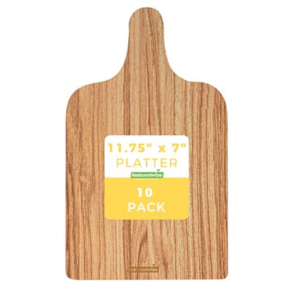 Restaurantware Cater Tek 11.8 x 7 Inch Charcuterie Boards 10 Faux Wood Cheese Boards - WIth Handle Stackable Paper Cardboard Charcuterie Boards Disposable For Serving At Catered Events