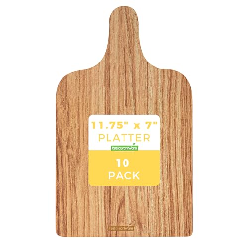Restaurantware Cater Tek 11.8 x 7 Inch Charcuterie Boards 10 Faux Wood Cheese Boards - WIth Handle Stackable Paper Cardboard Charcuterie Boards Disposable For Serving At Catered Events