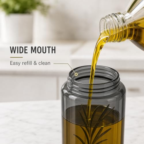 Aelga Olive Oil Dispenser Bottle for Kitchen, 14oz Dark Glass Vinegar Dispenser, Auto Flip Lid, UV-Protected Oil Cruet with Drip-Free Pour Spout - color: Grey, style: 14OZ Set of 1
