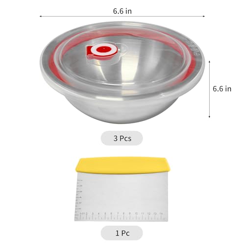 3 Pcs Pizza Dough Proofing Container Set, 23.7 fl oz Stainless Steel Proofing Box with Airtight Lid & Scraper, Stackable Mixing Bowl, Metal Salad Bowl for Kitchen Prep, Cooking, Baking & Food Storage