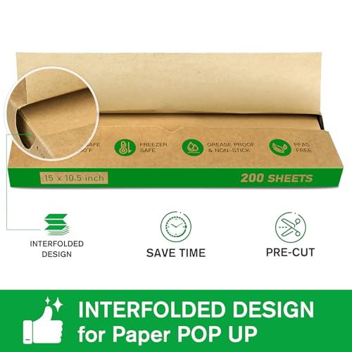 EcoDispose Precut POP UP Deli Paper Sheet Pack of 200, Interfolded Heavy Paper for Food Wrap and Serving (15" x 10-1/2", Kraft） - color: Kraft, size: 15“x10.5”inch