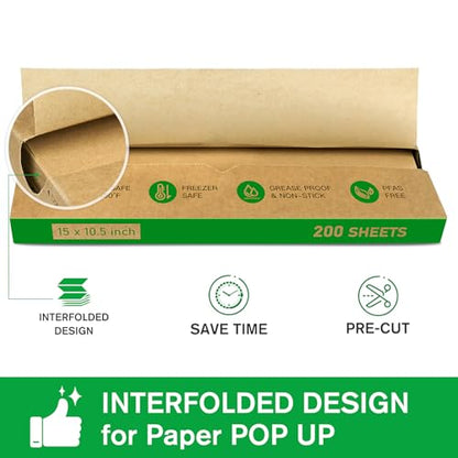 EcoDispose Precut POP UP Deli Paper Sheet Pack of 200, Interfolded Heavy Paper for Food Wrap and Serving (15" x 10-1/2", Kraft） - color: Kraft, size: 15“x10.5”inch