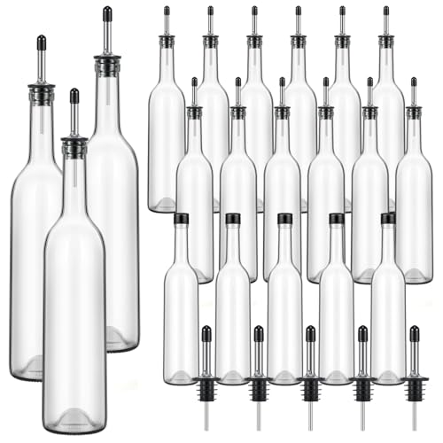 Maxdot 20 Pcs Long Neck Glass Bottles with Pourer Bordeaux Wine Bottle Clear Empty Wine Syrup Juice for Home Bar Liquor Juice Making Wedding Anniversary Party
