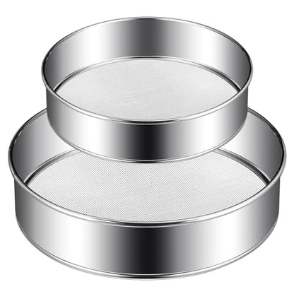Patelai 2 Pcs Stainless Steel Round Flour Sifter Sieve Fine Mesh for Bake Decorate Cakes, Pies, Pastries, Cupcakes (6 Inch 60 Mesh,8 Inch 40 Mesh) - size: 6 Inch 60 Mesh,8 Inch 40 Mesh