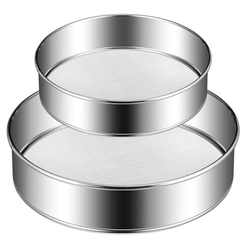 Patelai 2 Pcs Stainless Steel Round Flour Sifter Sieve Fine Mesh for Bake Decorate Cakes, Pies, Pastries, Cupcakes (6 Inch 60 Mesh,8 Inch 40 Mesh) - size: 6 Inch 60 Mesh,8 Inch 40 Mesh