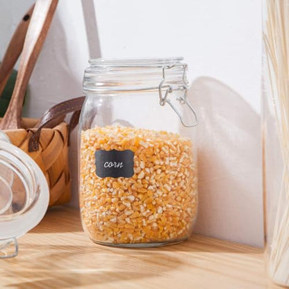Flrolove 32oz Set of 4 Glass Kitchen Storage Canister Mason Jars with Lids | Airtight Glass Canister with Hinged Lid, Perfect for Kitchen Canning Cereal, Pasta, Sugar, Coffee Beans, Label & Chalk Marker - size: 32oz*4-round