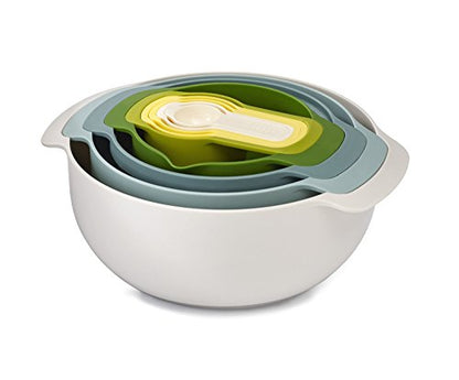 Joseph Joseph Nest 9 Nesting Bowls Set with Mixing Bowls Measuring Cups Sieve Colander, 9-Piece, Blue - color: Opal, style: Plastic