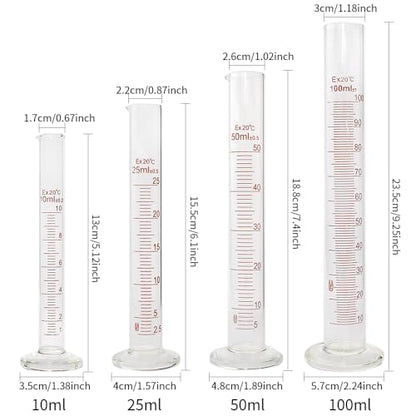 SUPERLELE Glass Graduated Cylinder Set 10ml 25ml 50ml 100ml, Thick Glass Beaker Set 50ml 100ml 250ml with 2 Droppers