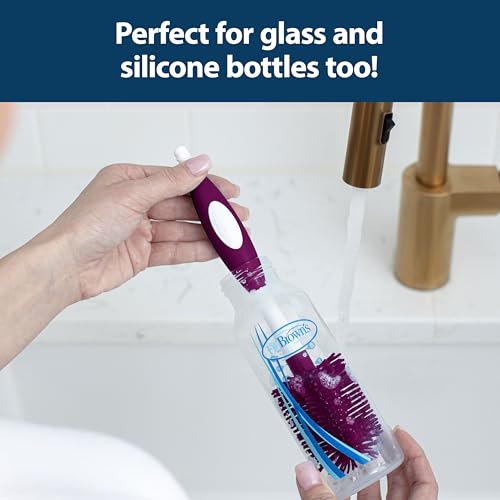 Dr. Brown's Soft Touch No Scratch Baby Bottle Cleaning Brush, Nipple Cleaner & Suction Cup Base for Easy Storage, BPA-Free, Green (Pack of 1) - style: Green