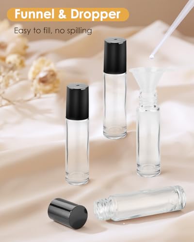 Worldgsb 12 Pack Essential Oil Roller Bottles, 10ml Refillable Clear Glass Roller Bottles with Stainless Steel Roller Balls and Caps for Travel, Perfume and Lip Gloss - color: Clear, style: 12 Pack