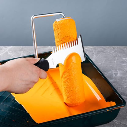 Mister Rui 5 in 1 Paint Brush Comb and Roller Cleaner Tool, Stainless Steel Paint Brush Cleaner with Hammer Base & Anti-Slip Grip, for Professional Painters & DIYers - color: Black+gray