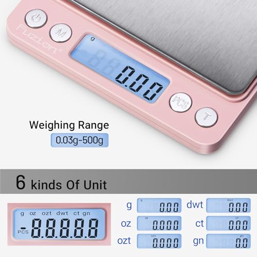 Fuzion Digital Scale .01 Gram Accuracy, 500g Mini Food Scales for Small Jewelry, Gold, Herb, Spice - Weight Gram and Oz - color: Pink
