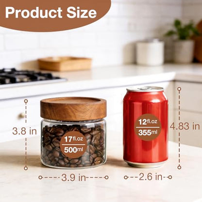 CONNOO 17oz Airtight Glass Spice Jars with Lids (6-Pack) – Thick, Durable Storage for Pantry, Coffee, Sugar & Meal Prep - size: cylindrical/17oz/6pcs