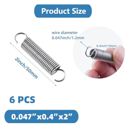 6pcs Extension Springs,0.047"x0.4"x2" 304 Stainless Steel Extension Springs with Hook Ends 2inch (6, 0.047"x0.4"x2") - size: 0.047"x0.4"x2"