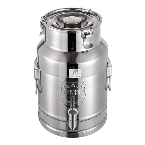 15L/4gal Milk Can with Spigot - 304 Stainless Steel Water Dispenser Food Storage Container for Liquid & Dry Goods, Wine Pail Bucket Metal Tote Jug for Kitchen, Farm - size: 15L/4gal
