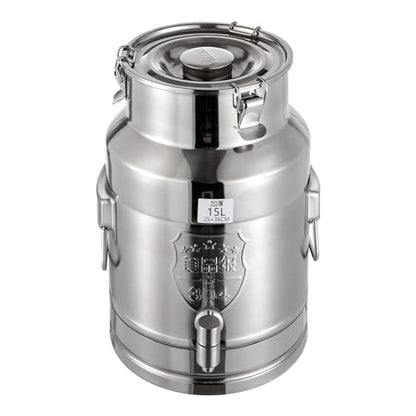 15L/4gal Milk Can with Spigot - 304 Stainless Steel Water Dispenser Food Storage Container for Liquid & Dry Goods, Wine Pail Bucket Metal Tote Jug for Kitchen, Farm - size: 15L/4gal