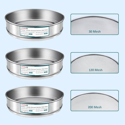 3 Pack 304 SUS Mesh Lab Sieves,200mesh(0.075mm),120 Mesh 0.125mm,30 Mesh 0.6mm Aperture Test Sieve,7.9in/20cm Dia Economy Test Sieve for Industrial Laboratory Homes - style: 200+120+30