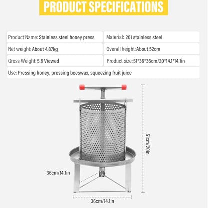 Manual Honey Press, Household Manual Mesh Press Extractor Machine, Stainless Steel Beekeeping Extraction, Extractor Beekeeping Tool, for Wine Honey and Juice Making