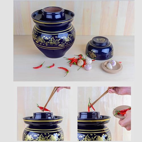 Traditional Chinese Porcelain Pickle Jar, Fermentation Crock Pickling Pot, Fermenting Jar With Lid, Stoneware Fermenter(4.5kg) - size: 4.5kg