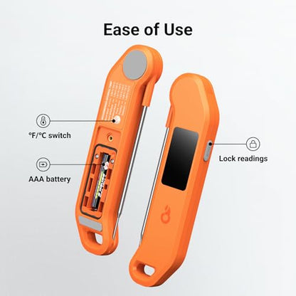 Professional Digital Meat Thermometer, 1 Sec Instant Read, ±0.5℉ Accuracy NIST&NSF Certified Food Thermometer, Auto-Rotate Bright LED Screen, Waterproof Cooking Thermometer for Grill BBQ, Orange - color: Orange