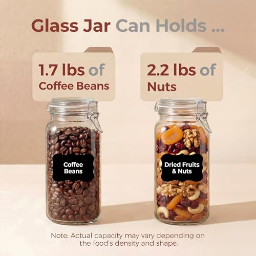 78oz - 3 Pack Square Glass Jars with Airtight Lid, Wide Mouth Mason Jars with Clamp Lids, Air Tight Glass Canisters, Best Food Storage Containers for Flour, Sugar, Cereal, Pasta, Rice, Coffee, Spice - color: Square-78OZ Set-3 Pack