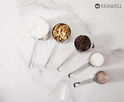KEAWELL Premium 5-Piece Measuring Cups Set –1/4, 1/3, 1/2, 2/3, and 1 cup-18/10 Stainless Steel - Upscale, Durable, Stackable, Dishwasher Safe (Silver, 5PC Measuring Cups) - size: 5PC Measuring Cups