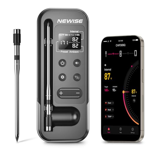 Newise Bluetooth Meat Thermometer with Smart APP, 800FT Wireless Range | LCD Base, Rechargeable Probe, Digital Food Thermometer for BBQ, Grill, Smoker, Perfect Gifts for Men - size: 1 Probe