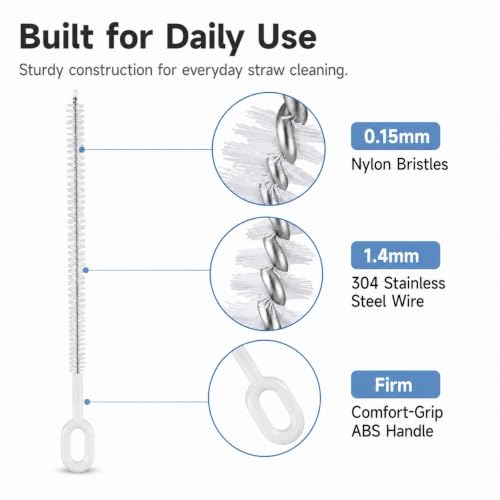 Heavy-Duty Straw Cleaner Brush Set, 10 Inch, 4 Sizes for Tumbler Straws | Fits Stanley, YETI, Hydro Flask and Simple Modern tumbler straws, 6/8/10/12mm Widths, Full-length Bristles, Comfort Grip
