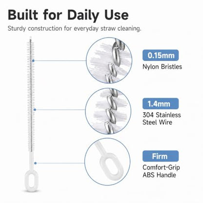Heavy-Duty Straw Cleaner Brush Set, 10 Inch, 4 Sizes for Tumbler Straws | Fits Stanley, YETI, Hydro Flask and Simple Modern tumbler straws, 6/8/10/12mm Widths, Full-length Bristles, Comfort Grip