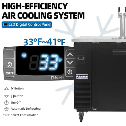 Polarman Commercial Beer Kegerator Double Tap Draft Beer Dispenser 2 Door Beer Dispenser for Bars and Restaurants 49” W Keg Refrigerator With 2 Coupler, 33°F- 41°F Temperature Control-Direct Draw - size: 49"W Double Tap