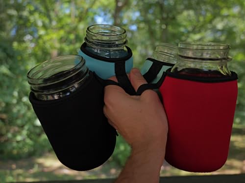 Mason jar Sleeves for Wide and regular mouth 32oz Quart jars 4 pack. Red, Black, Blue, Teal.