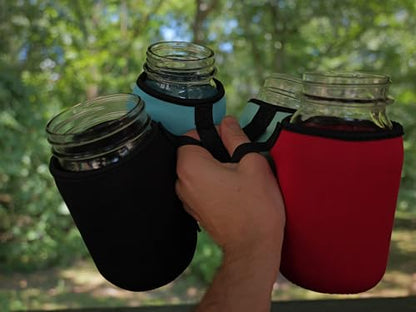 Mason jar Sleeves for Wide and regular mouth 32oz Quart jars 4 pack. Red, Black, Blue, Teal.