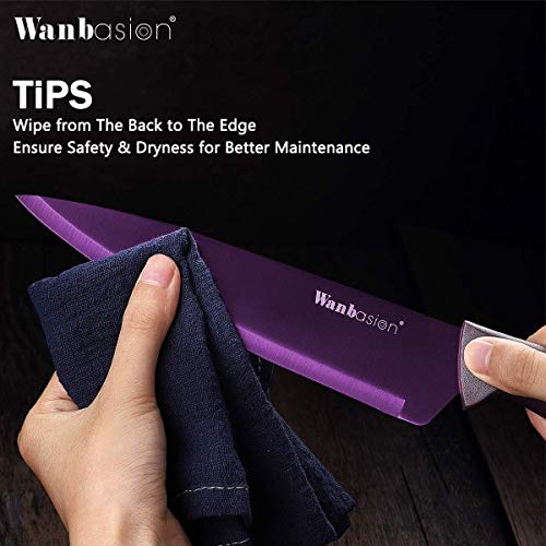 Wanbasion Purple Stainless Steel Knife Set, Sharp Kitchen Knife Set Professional, Kitchen Knife Set Dishwasher Safe with Covers for Cooking - color: Purple