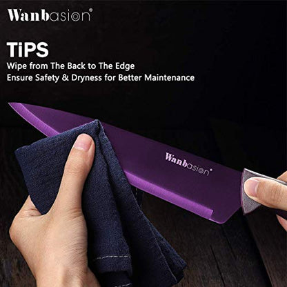 Wanbasion Purple Professional Kitchen Knife Chef Set, Stainless Steel, Dishwasher Safe with Covers - color: Purple