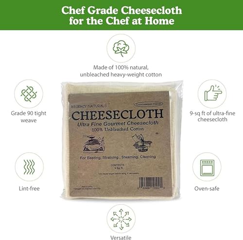 Regency Wraps 100% Cotton Ultra Fine Natural Cheese Cloth, 36 sq.ft 36" X36" 4 pcs, Chef Grade for Basting Turkey, Canning, Straining, Cheesemaking - size: 9 sq ft (Pack of 4)