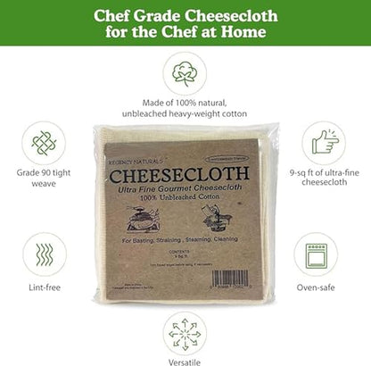 Regency Wraps 100% Cotton Ultra Fine Natural Cheese Cloth, 27 sq.ft 36" X36" 3 pcs,Food Grade for Basting Turkey, Canning, Straining, Cheesemaking - size: 9 sq ft (Pack of 3)