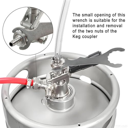 Stainless Steel Beer Faucet Wrench, Multi-Functional Kegerator Tool for Tap Tower & Coupler Nuts, Draft Beer Spanner with Dual-Size Openings for Home Brewing & Bar Maintenance (1)